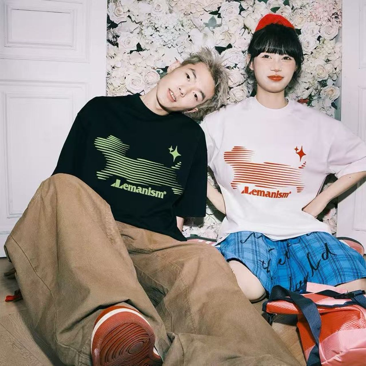 ペアルック【lemanism】ヘビーウェイト 幻影ドッグプリント 半袖Tシャツ